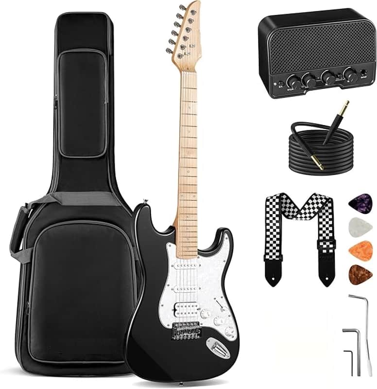 Electric Guitar Set Beginner - 39in Starter Guitar Kit with HSS Pickup Solid Okoume Body Electric Guitar Adults with Amplifier Gig Bag Strap Picks Strings Cable Black image 1