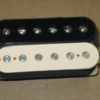 litely reliced player's wear StewMac Neck Humbucker Reverse Zebra (screws on black/flat poles on creme) 8.42k, Alnico 5, 50mm pole spacing, item # 101549 2000s-2010s, +screws/springs (orig 4 conductor wire shortened & 2 conductor wire added, Now 2 con) image 19