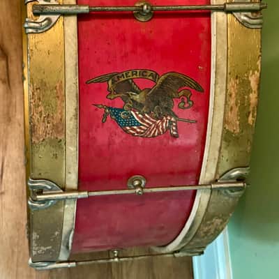Slingerland 8 x 26" Radio King Marching Bass Drum Vintage 30's 40's Red w American Eagle image 5