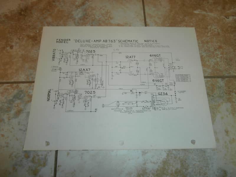 Vintage Early 1970's Fender Deluxe Amplifier AB763 Schematic! Original Case Candy! image 1