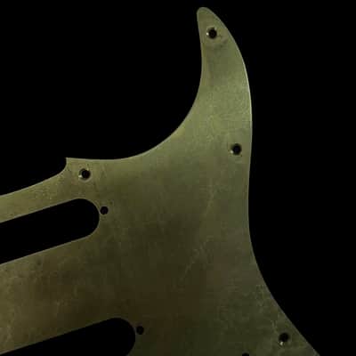 Made-to-Order - Stratocaster 11-hole HSS COVERED Humbucker Pickguard Scratchplate for Fender - Aged Gold Brass - Hand-finished image 3
