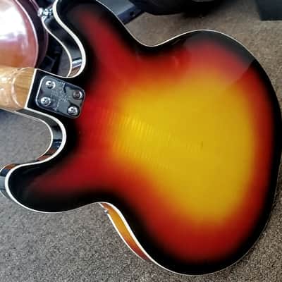 70's Univox Coily U1825 ES 335 size thinline hollowbody 3-Tone Sunburst image 10