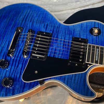NEW! Gibson Dealer Select Custom Shop Les Paul Custom AAA Figured Flame Top - Transparent Blue / Natural Back - Authorized Dealer - WOW! 8.9 lbs - G06607 image 4