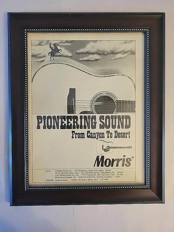 1976 Morris Guitars Promotional Ad Framed Morris Acoustic Guitars Original image 1