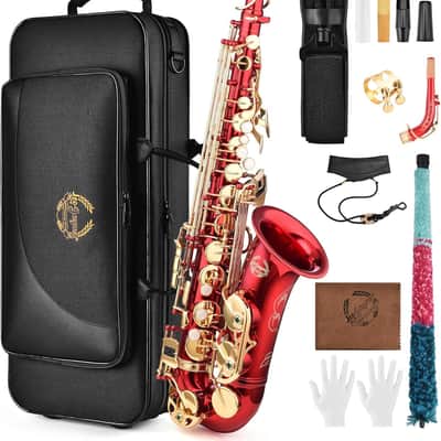 Leo Jaymz Eb Alto Saxophone - One-Piece Body or Neck Construction, H68 Brass, with Thickened Travel Bag - Red image 1