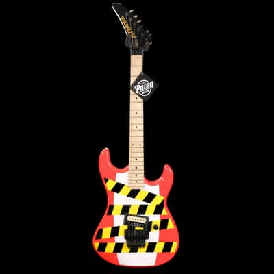 Used Kramer Baretta "Danger Zone" Electric Guitar - Warning Tape on White Red image 3