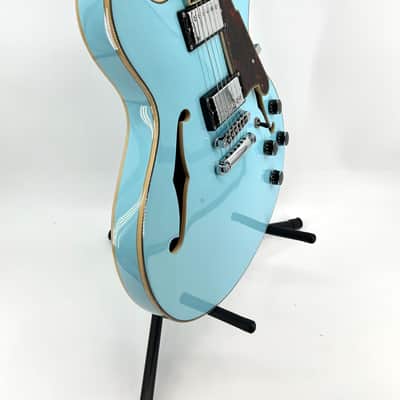 D'Angelico Premier DC Semi-Hollow with Stop-Bar Tailpiece 2021 - Sky Blue with D'Angelico Gig Bag image 3