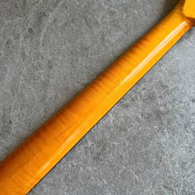 Tele Guitar Neck Yellow Flame Maple 22 Fret Rosewood Fretboard, Gloss Finish, 12" Radius image 9