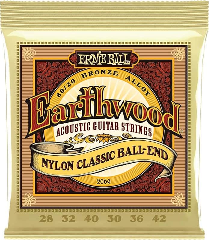 Ernie Ball Folk Nylon Clear & Gold Ball-End 80/20 Bronze Acoustic Guitar Strings, 28-42 Gauge (P02069) image 1