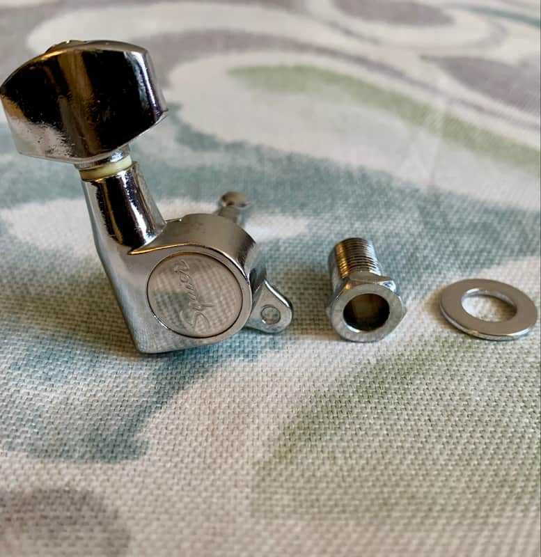 1 Squier Logo Guitar Tuner / Machine Head (2009) Vintage Style 45 degree Mounting Tab image 1
