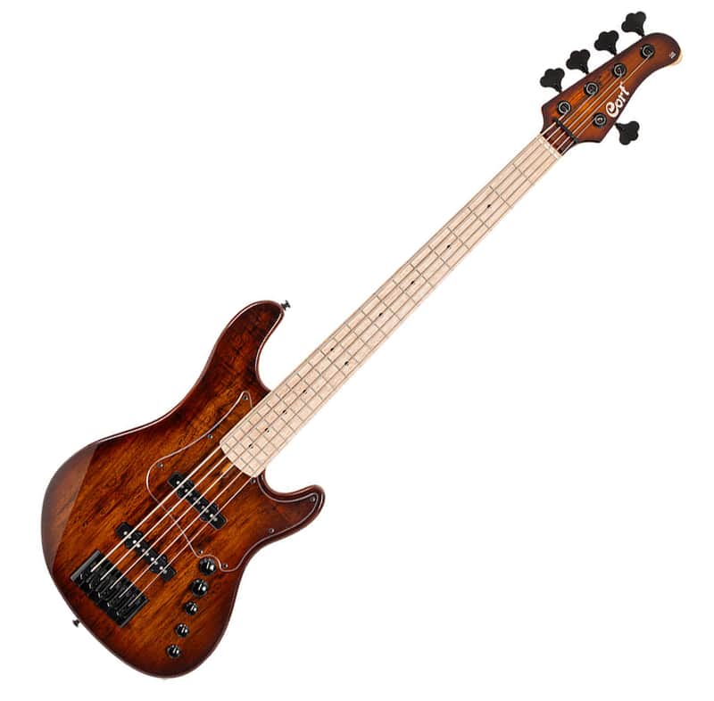 Cort GB-Fusion 5 Antique Brown Burst 5 String Jazz Bass 34" Spalted Maple Luminous Side Dots image 1