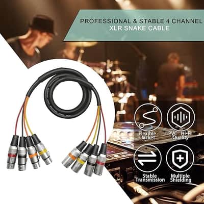 XLR Snake Cables 3ft 2 Pack 4-Channel Microphone Patch Cable Pro Audio Snake Cables XLR Male to Female Recording Color Coded Cables image 2