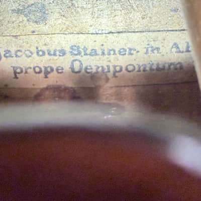 Antique Jacobus Stainer-Style Full-Size Violin – 1635 Label, Bow & Case Antique Jacobus Stainer-Style Full-Size Violin – 1635 Label, Bow & Case Unknown  - warm amber-brown finish, attractive figured maple back and sides image 22