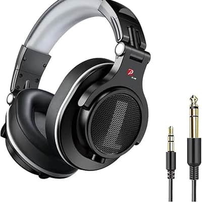 Over Ear Headphone, Wired Bass Headset with 40mm Driver, Foldable Lightweight Headphones with Shareport and Mic for Recording Monitoring Mixing Podcast Guitar PC TV (Black Grey) image 1