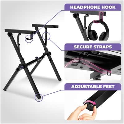 Liquid Stands Foldable Piano Keyboard Stand and Bench Set - Portable Heavy Duty Piano Stand for 54-88 Key Electric Pianos and Adjustable Piano Bench image 4