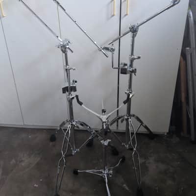 DW, Roland, Gibraltar - DW Flat Snare Stand, 2 x Roland Cymbal Boom/L-Rod stands, Gibraltar Cymbal Clamp - Silver image 1
