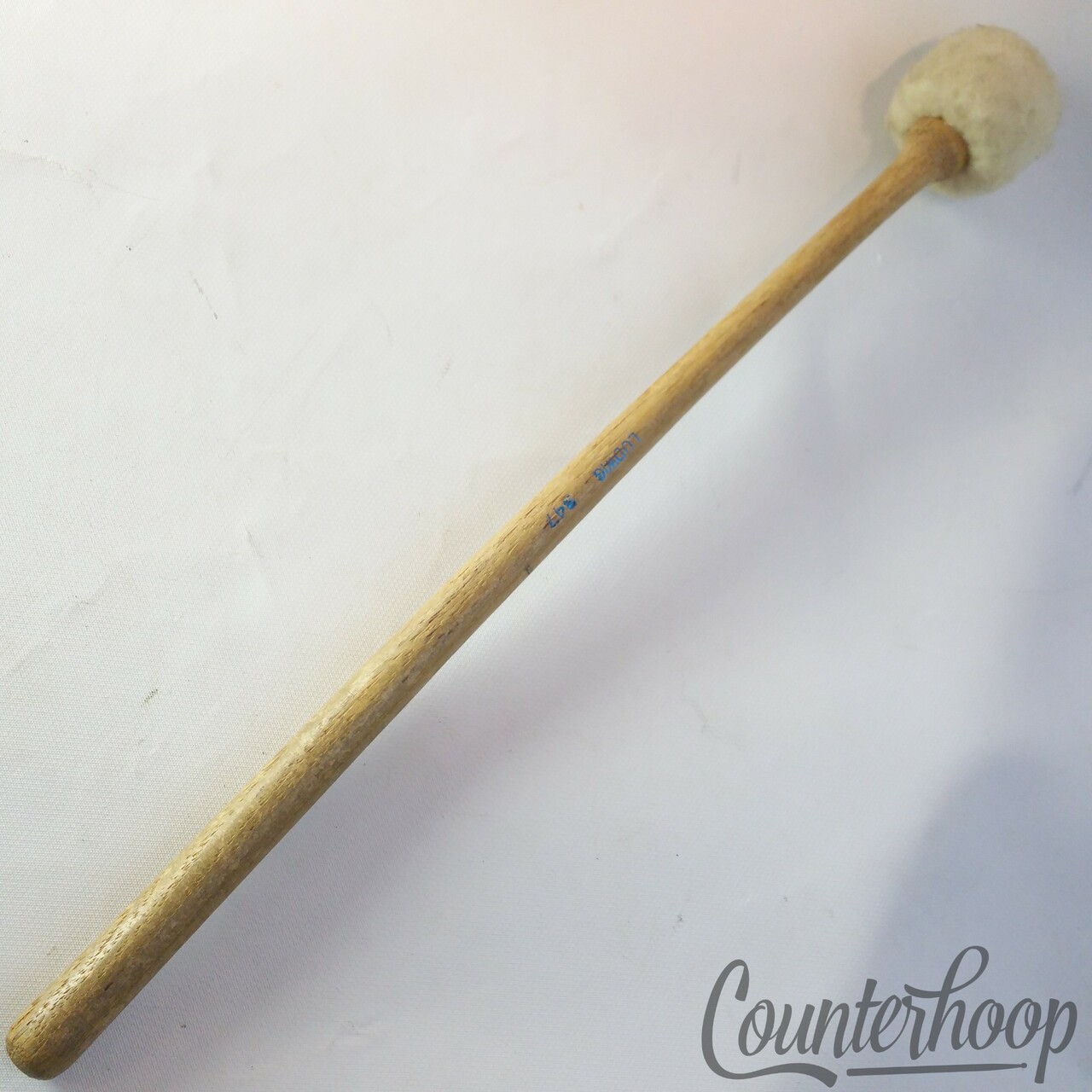 Ludwig#347 Marching Bass Drum Mallet Wood Handle Blue Ink White Felt Vintage 60s — main photograph
