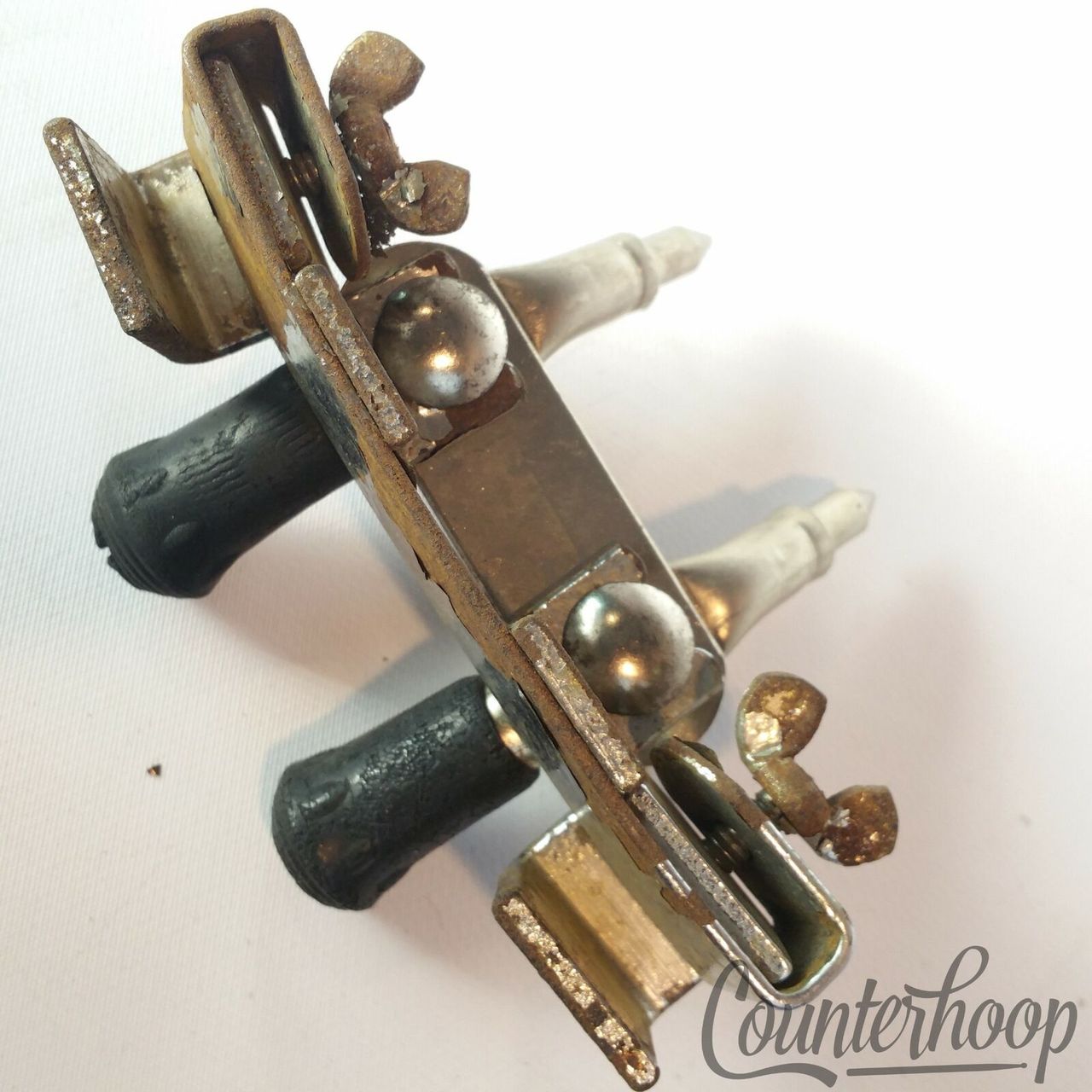 Ludwig Bass Drum Anchor Clamp-On Mount Double-Spurs Spikes Rubber Nickel 50s USA — main photograph