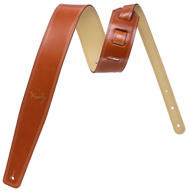 2.5" Leather Backed Guitar Strap - Burnt Orange/Cream Standard (adjusts from 37" - 49") image 1