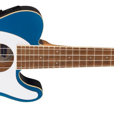 Fender Fullerton Tele Uke Walnut FB White Pickguard Lake Placid Blue image 3