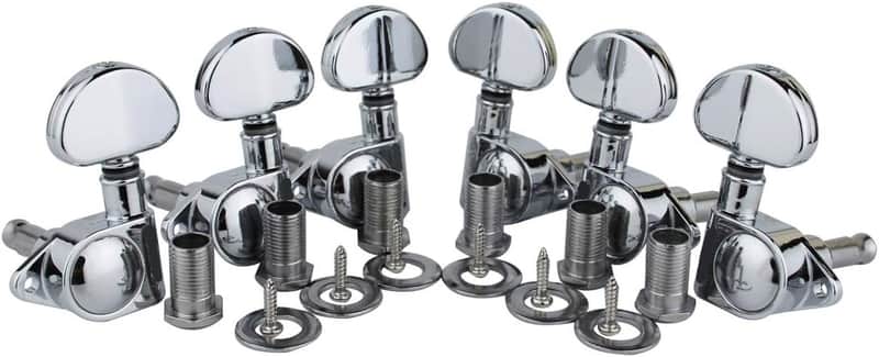 Guitar Machine Heads (3L + 3R Handed) – 1:21 Sealed Tuners Tuning Key Pegs with Big handle Replacement for Electric, Folk or Acoustic Guitars – Chrome, image 1