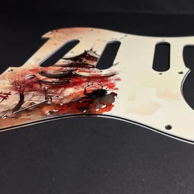 Miraculum Workshop 11-Hole SSS Pickguard for Fender Stratocaster – Japanese Pagoda image 3
