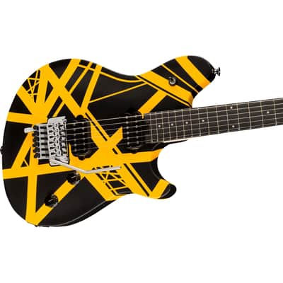 EVH Wolfgang Special Striped Series Guitar w/ Ebony Fingerboard and Gig Bag - Black and Yellow image 2