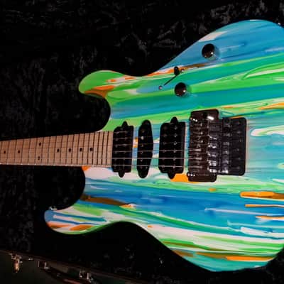 Suhr Modern Neon Drip 2014 Orange With Blue, Green, And White Swirl image 1