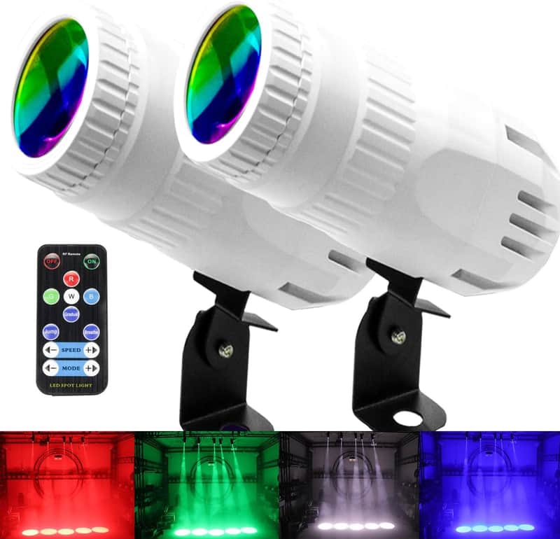 4 in 1 Small Spotlight Mini RGBW LED Beam Spot Lights Stage Effect Lighting LED Beam Pinspot Light for Mirror Ball Club Party Bar DJ Events (White) image 1