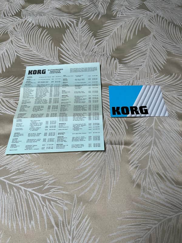 Vintage 1986 Original Korg MPK-130 Warranty Card and USA Authorized Service Centers Sheet image 1