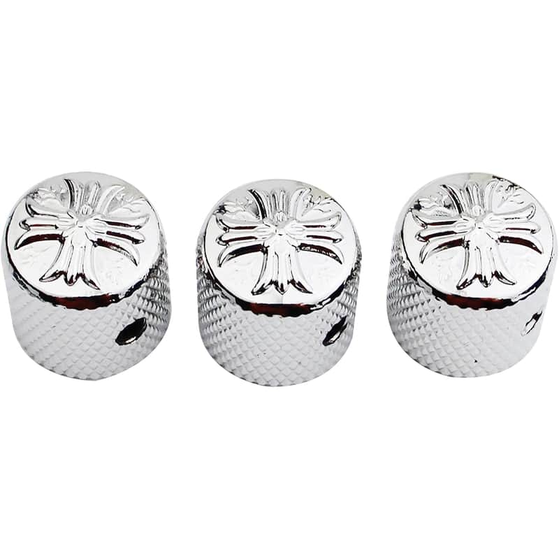 Guitar Bass Potentiometer Control Knobs with 6mm Dia. Shaft Pots - 3PCS Zinc Alloy Cross Style Top Dome Speed Tone Volume Knob Replacement for Electric Guitar or Precision Bass - Chrome image 1