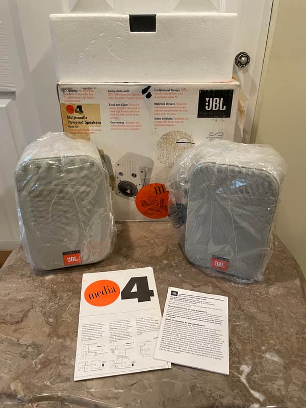 JBL Media4 20W 2-Way Studio Monitors & DV-9319B Power Supply MINT image 1