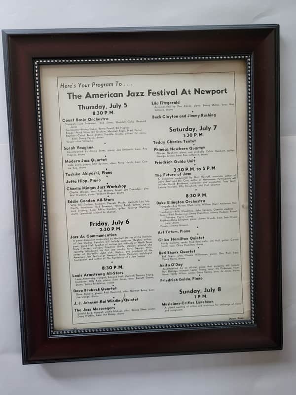 1956 Newport  Jazz Festival Schedule/Program Of Bands With Stage Times & Days Original image 1