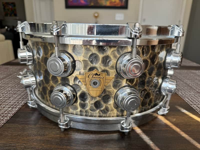 6.5”x14” Custom Hammered Phosphor Bronze Snare Drum with DW hardware image 1