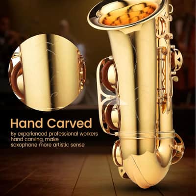 Leo Jaymz Eb Alto Saxophone - One-Piece Body or Neck Construction, H68 Brass, with Thickened Travel Bag - Gold image 3