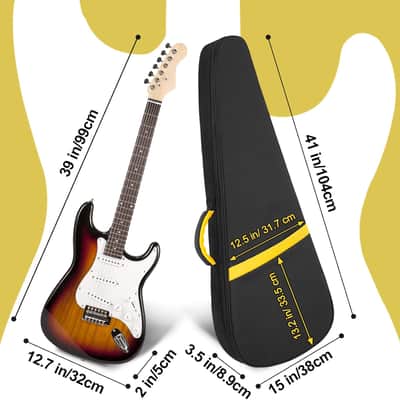 Electric Guitar Bag 7mm Padding Electric Guitar Case, 39 Inch Electric Guitar Gig Bag Backpack with Neck Strap and Pockets (Black/Yellow Strip) image 2