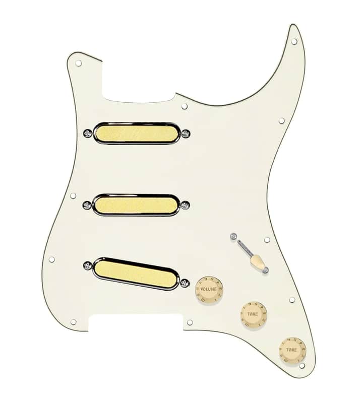 920D Custom Gold Foil Loaded Pickguard For Strat With Aged White Pickups and Knobs, Parchment Pickguard For Strat, and S5W Wiring Harness image 1