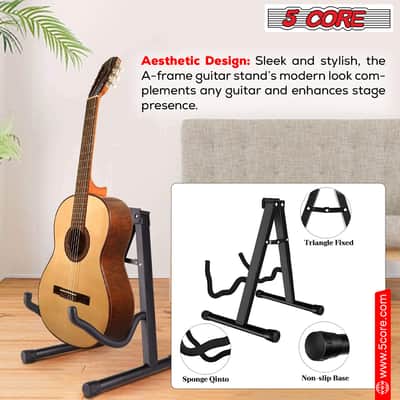 Amazon: 5 Core Guitar Stand Floor Adjustable Heavy Duty A Frame Universal Folding Acoustic Electric Bass Mandolin Banjo Violin Stands For On Stage Studio image 5
