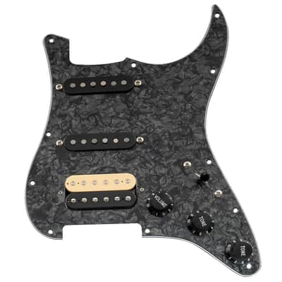 Pro Auto-Split Hss Loaded Pickguard St Prewired Pickguard With Artec Alnico 5 Single Coil Humbucker Pickups For American/Mexico Import Squier Strat Electric Guitar, 4Ply Black Pearl image 1