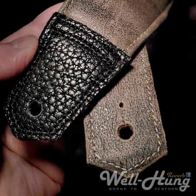 Well-Hung "Drifter" - 3" wide padded leather guitar strap Distressed cowhide image 2