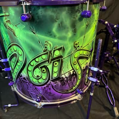 Rikki Rockett's Poison, Rockett Drum Works "Zombie" Kit: 22", 12", 14", 16", 6x14" Snare.  Purple Hardware 2012 - Custom Graphics By Craig Fraser. SIGNED! image 24