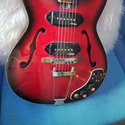 Teisco Thin-line Semi-hollow 1960s-70s - Red Burst Gloss Guitar w/Dogear P90 pickups image 1