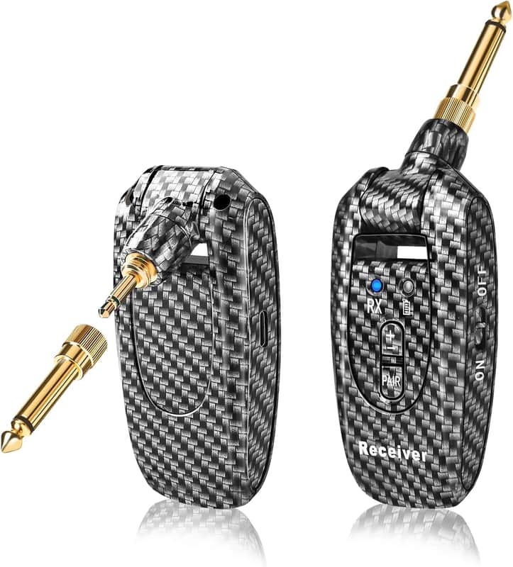 Wireless Guitar System 2.4GHz 2 Modes, 250° Rotatable | Wireless Guitar Transmitter Receiver, Automatic Pairing, for Guitar Bass, Violin, Keyboard, Over 30m/100 Feet, Carbon Fiber image 1