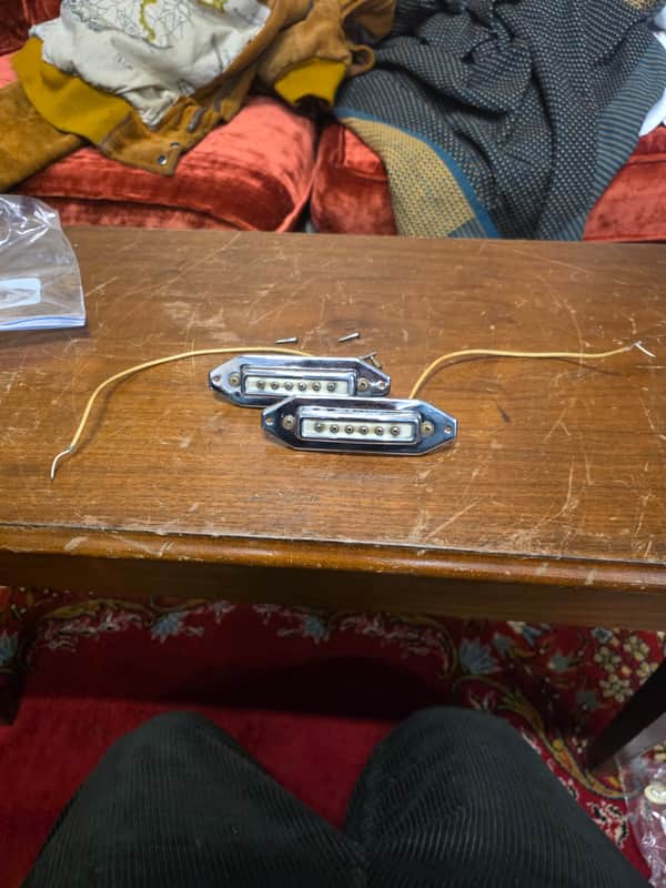 Teisco? Univox? Single Coil Pickup Pair w Mounting Rings MIJ 1960s image 1