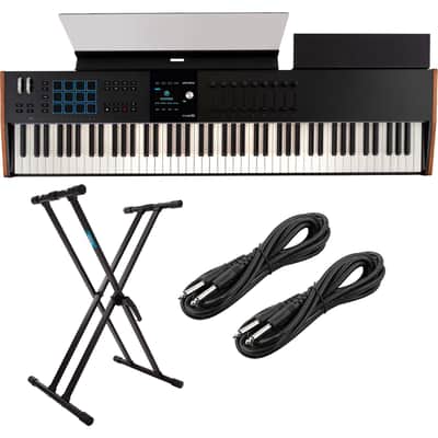 Arturia KeyLab 88 MK3 Keyboard Controller (Black) - Keyboard Stand - (2) 1/4 Cables Bundle