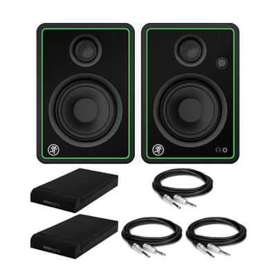Mackie CR4-XBT 4-Inch Multimedia Monitors (Pair) Bundle with Knox Gear Isolation Pads & 1/4" to 1/4" TRS Cables image 1