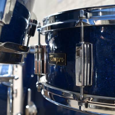 Vintage Pearl Kit "Tempro"  Drum Set with Snare in Blue Sparkle 20, 14, 12, 16 image 11