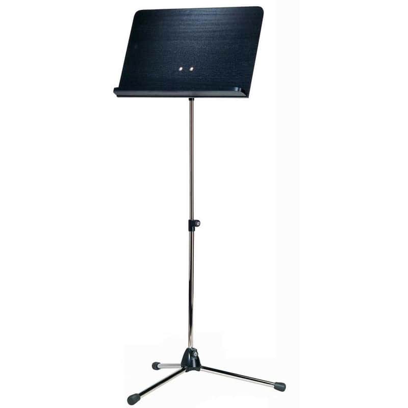 K&M 118/1 Orchestra Music Stand with Chrome Stand and Black Wooden Desk image 1