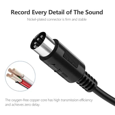 MIDI Cable, 2-Pack 1-Feet Male to Male 5-Pin MIDI Cable Compatible with MIDI Keyboard, Keyboard Synth, Rack Synth, Sampler, External Sound Card, Sound Source and Other Music Gear image 5