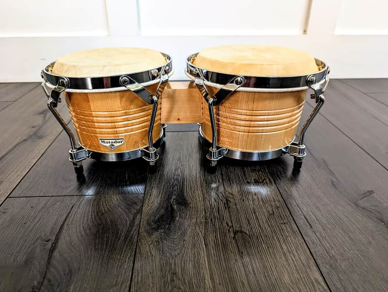 Vintage Latin Style Siam Oak Wood Bongos Hand Drum Percussion Natural Gloss Lacquer Shell Traditional Afro Cuban Rims Chrome Professional Grade image 1